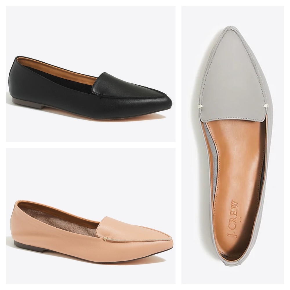 J Crew | black leather pointed loafers